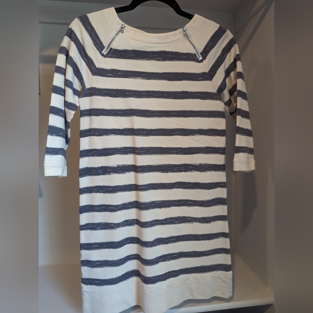 Ann Taylor LOFT Sweater Dress Cotton Striped Gray Cream White XS Extra Small